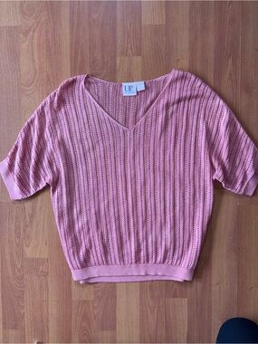 Rose Pink V-Neck Short Sleeve Knit Top